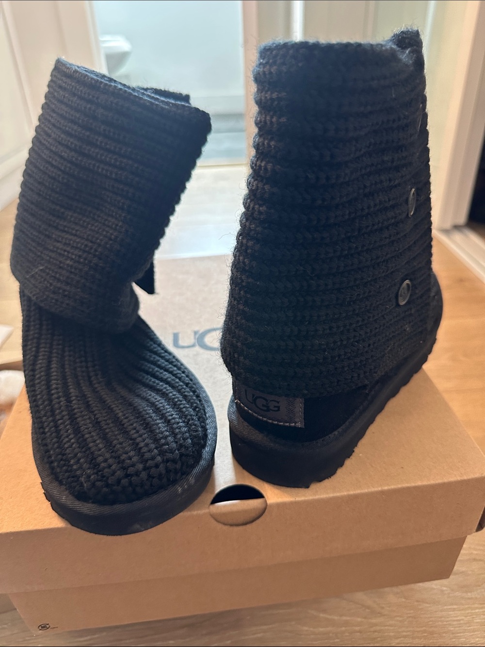 UGG Women's Black Knit Button Short Booties